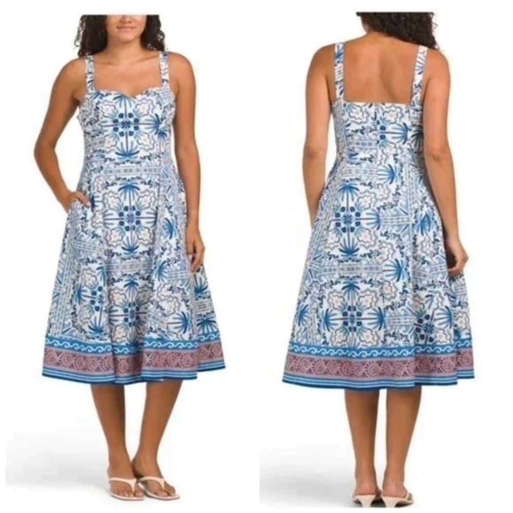 Avec Les Filles stretch palm print midi dress 10